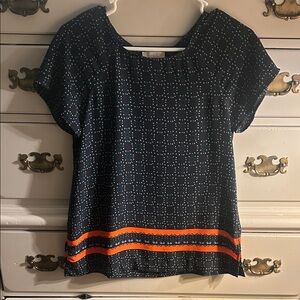 LOFT Outlet Women's Navy and Orange Patterned Top